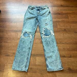 We The Free High Rise Acid Wash Distressed Straight Leg Jeans 28x34 Tall